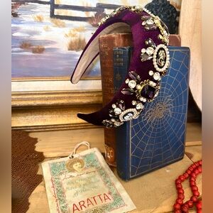 New! Aratta Silent Journey Cameo Plum Purple Velvet Statement Bling Headband